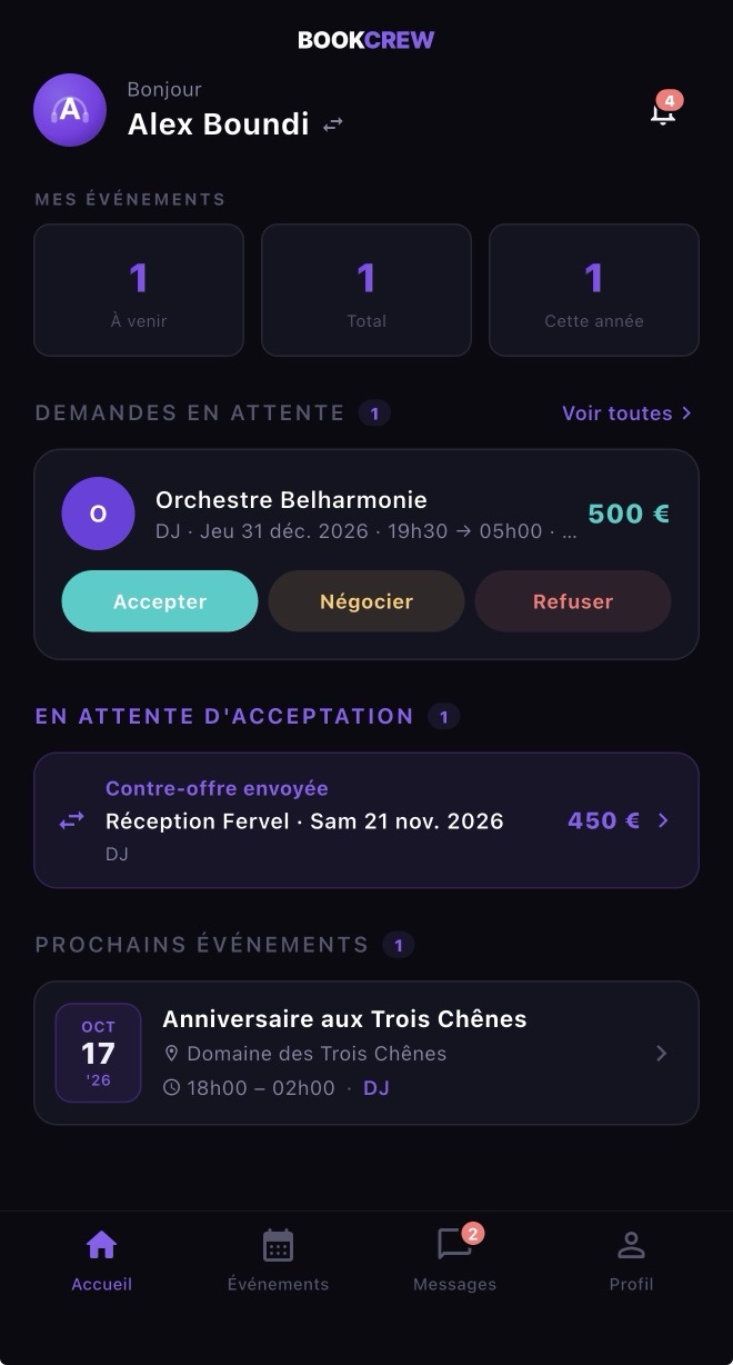 Demandes de booking et cachets : accepter, négocier, refuser