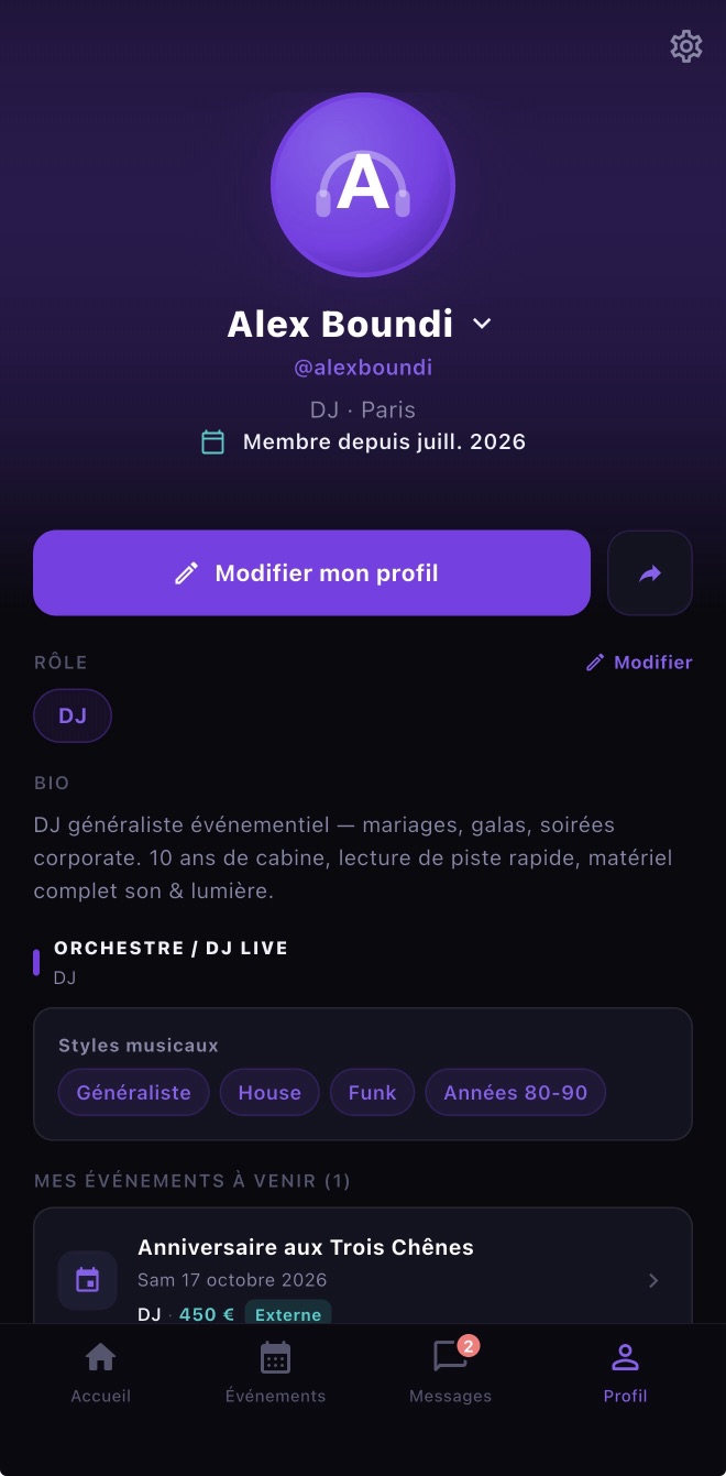 Profil professionnel : métier, styles, bio, réalisations